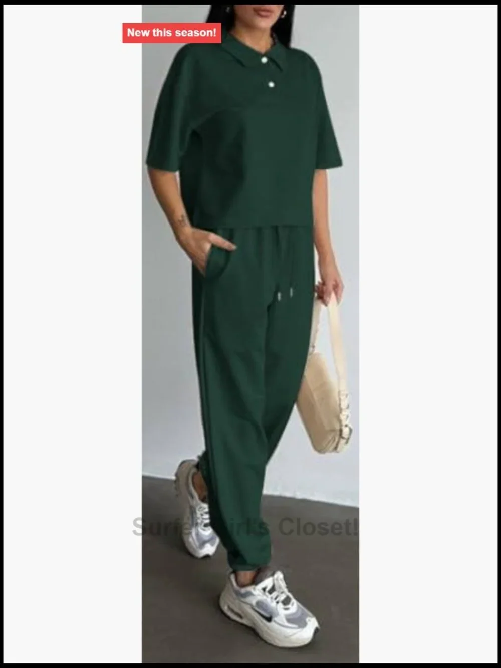 Casual 2 Piece Athleisure Set - Short Sleeve Polo Top & Jogger Pants